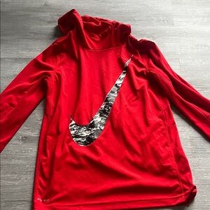 Nike Red Hoodie with Black & White Marble Swoosh